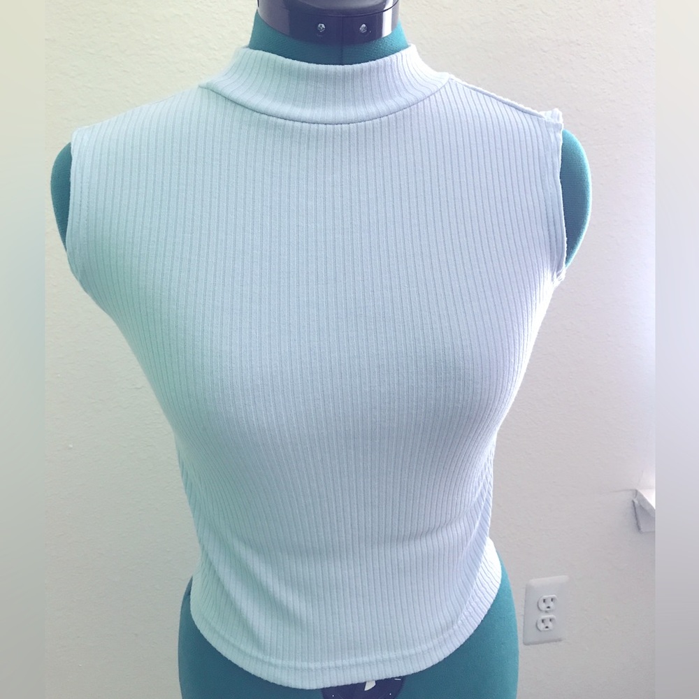Pale Blue Mock Neck Ribbed Tank (Size OS)